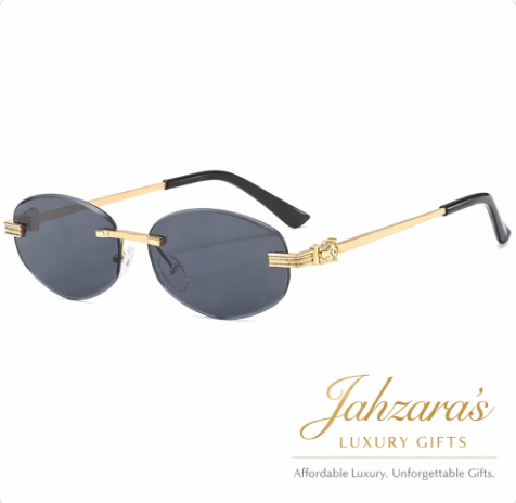 Gold Lion Rimless Oval Sunglasses | Frameless Luxury Eyewear | Men's Designer Style | UV Protection