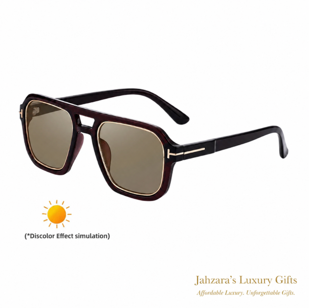 Photochromic Double Bridge Square Sunglasses — Color-Changing Luxury Frames