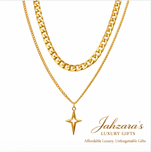 Double Layer Cuban Link & Star Pendant Necklace Set — Gold & Silver | Stainless Steel