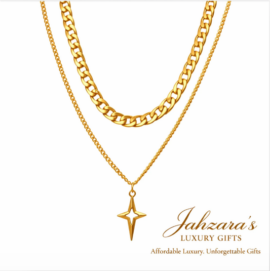 Double Layer Cuban Link & Star Pendant Necklace Set — Gold & Silver | Stainless Steel