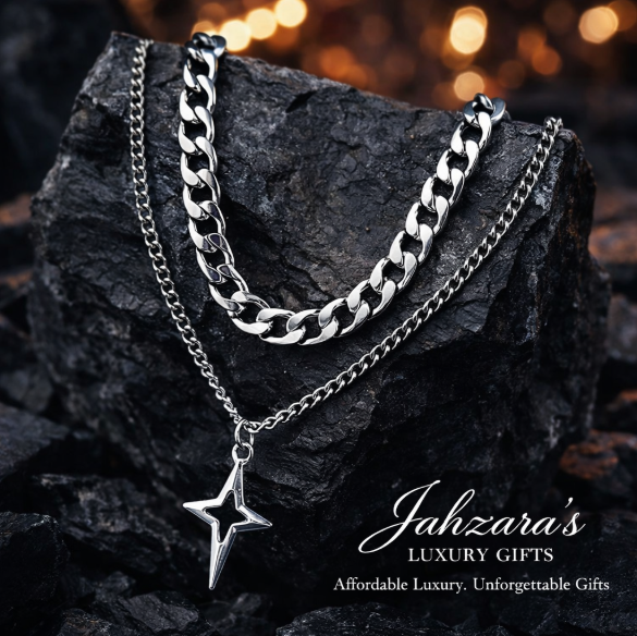 Double Layer Cuban Link & Star Pendant Necklace Set — Gold & Silver | Stainless Steel