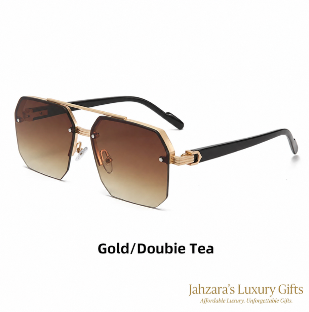 Double Bridge Half-Frame Square Sunglasses — Retro Luxury Unisex Eyewear