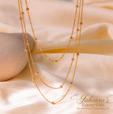 Triple Layer Gold Bead Necklace | IP Gold 304 Stainless Steel | Waterproof