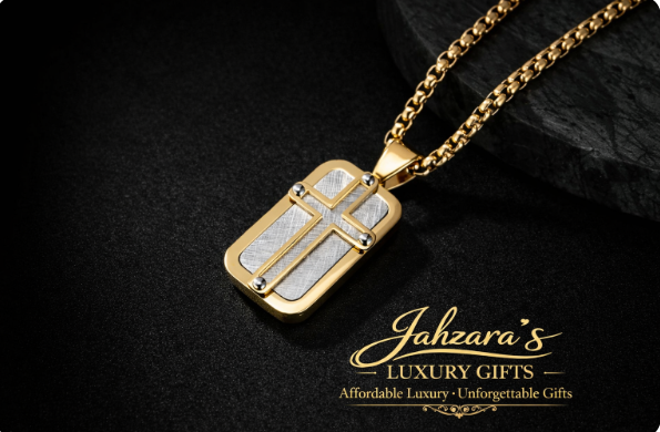 Men's Dog Tag Cross Pendant Necklace Set - Stainless Steel with Chain | Gold, Black & White, Black & Grey