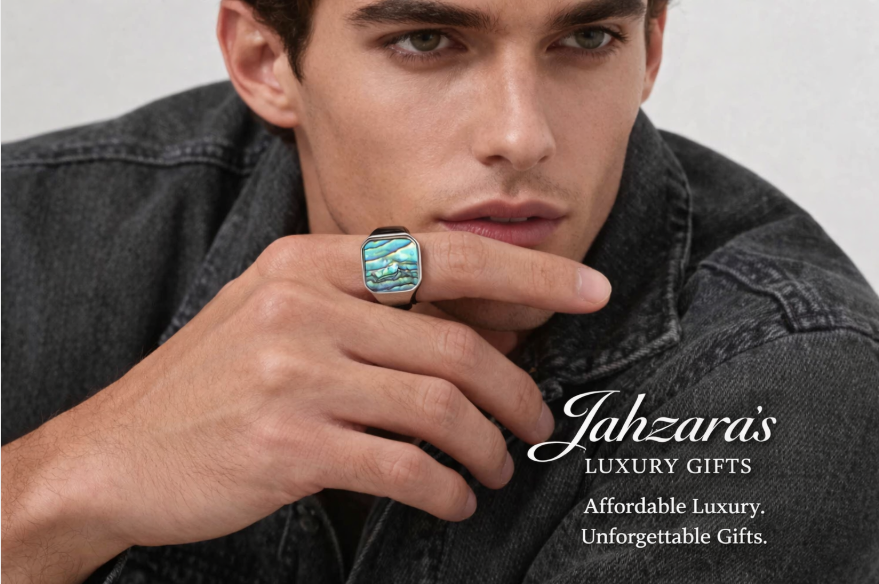 Men's Shell Inlay Signet Ring — Stainless Steel | Abalone & Mother of Pearl | Sizes 7–12