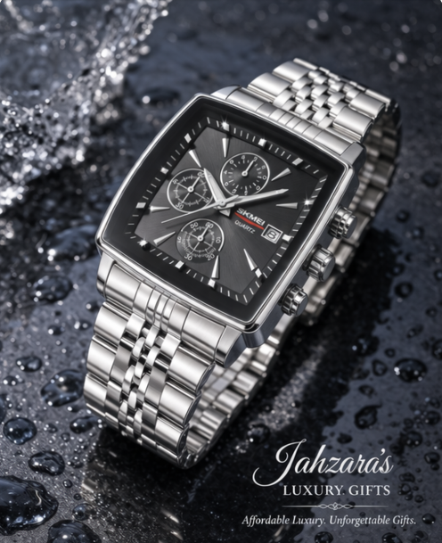 Silver Square Dial Chronograph Watch | SKMEI Black Dial Men's Luxury Watch