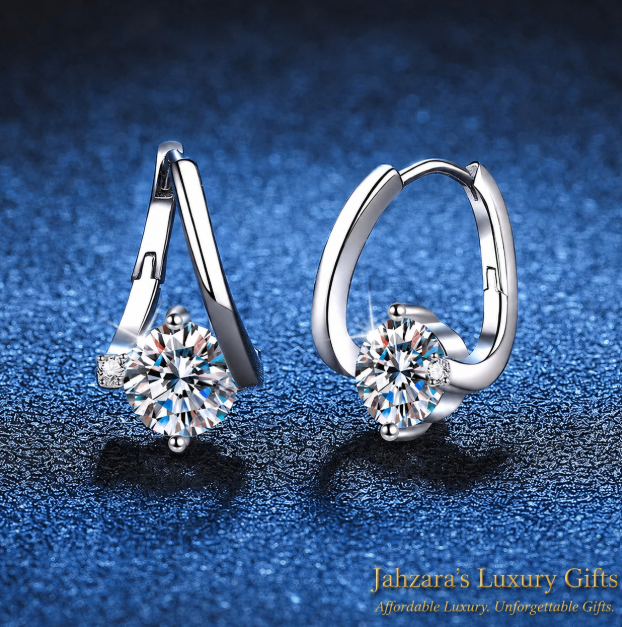 1ct Moissanite Geometric Hoop Earrings | 925 Sterling Silver | GRA Certified | Luxury Gift For Her