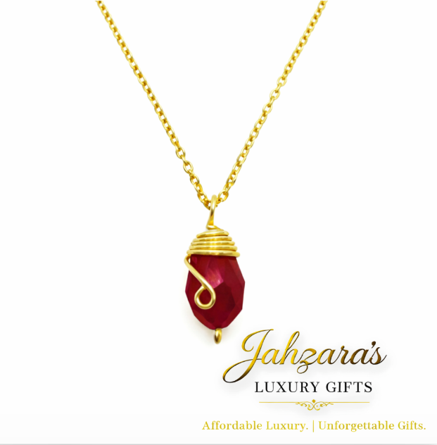Gold Birthstone Necklace — Wire-Wrapped Crystal Pendant | All 12 Months | Fair Trade