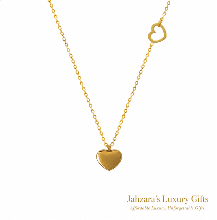 Dual Heart Pendant Necklace | PVD Gold, Rose Gold & Silver | 304 Stainless Steel