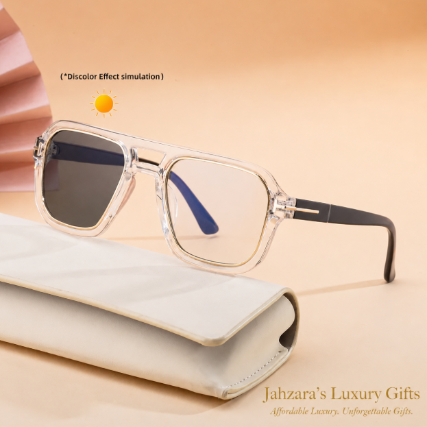 Photochromic Double Bridge Square Sunglasses — Color-Changing Luxury Frames