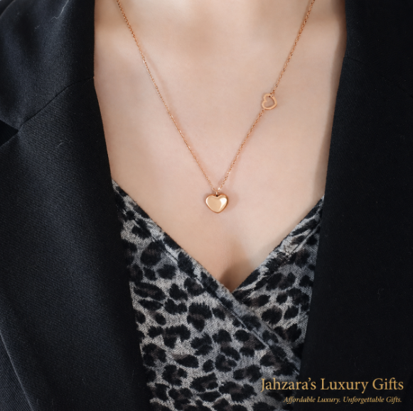 Dual Heart Pendant Necklace | PVD Gold, Rose Gold & Silver | 304 Stainless Steel