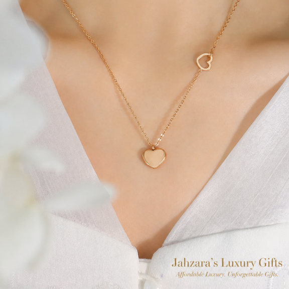 Dual Heart Pendant Necklace | PVD Gold, Rose Gold & Silver | 304 Stainless Steel