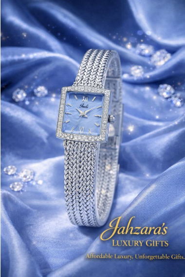 Elegant Square Dial Watch | Diamond Bezel Blue Mother-of-Pearl Women's Watch