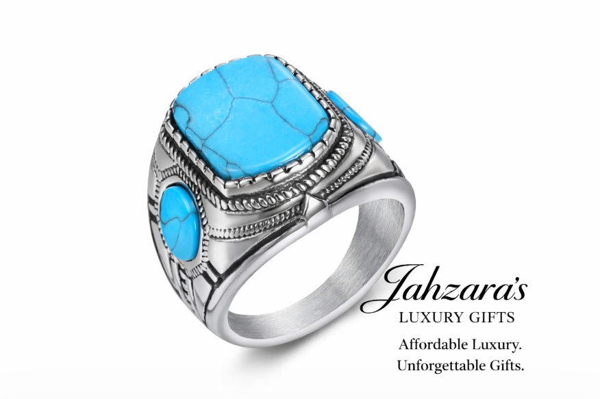 Men's Triple Turquoise Stone Ring — Stainless Steel | Vintage Gemstone Signet | Sizes 7–15