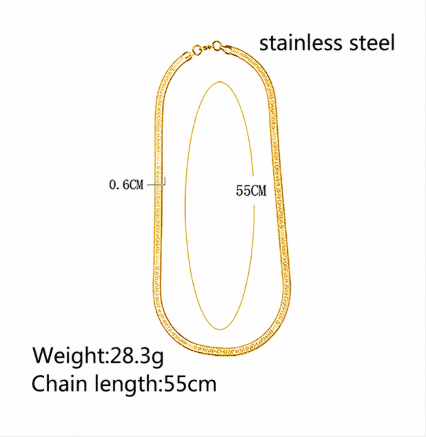 18K PVD Gold Herringbone Chain Necklace — Flat Snake Chain Stainless Steel