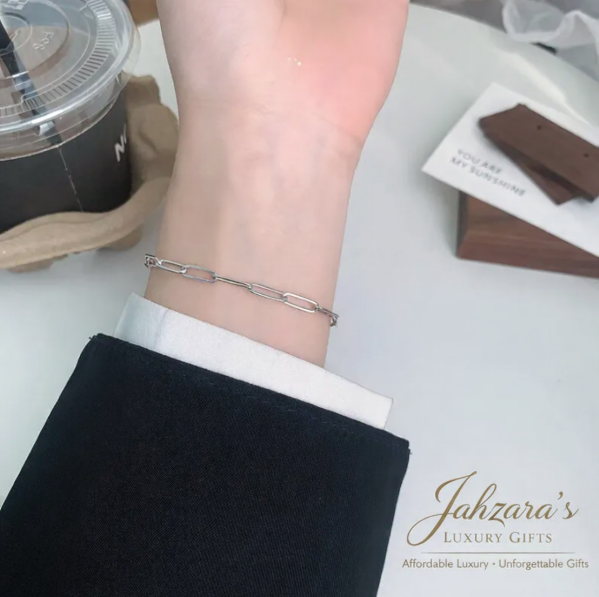 925 Sterling Silver Paperclip Chain Bracelet | Adjustable Minimalist Link