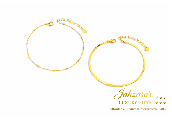 18K Gold Satellite & Snake Bone Bracelet Set | 925 Sterling Silver Women's Bracelet Duo