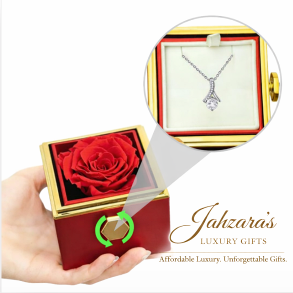 Alluring Beauty Necklace — Rotating Rose Gift Box | Gold Finish | Luxury Gift