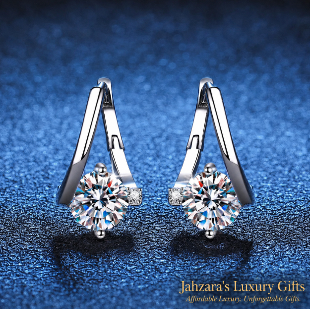 1ct Moissanite Geometric Hoop Earrings | 925 Sterling Silver | GRA Certified | Luxury Gift For Her