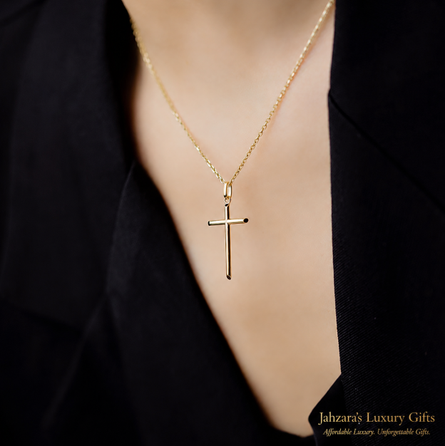 18K Gold Cross Pendant Necklace — Solid Au750 Gold Faith Jewelry