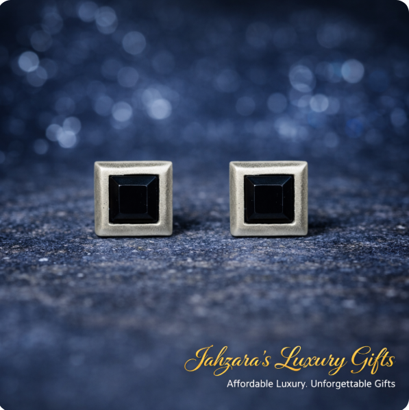 Black Diamond Square Stud Earrings - 925 Silver | Unisex Luxury Jewelry