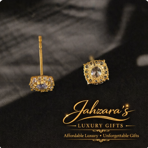 Square Princess-Cut Zircon Stud Earrings - 9K Gold | Baroque Style