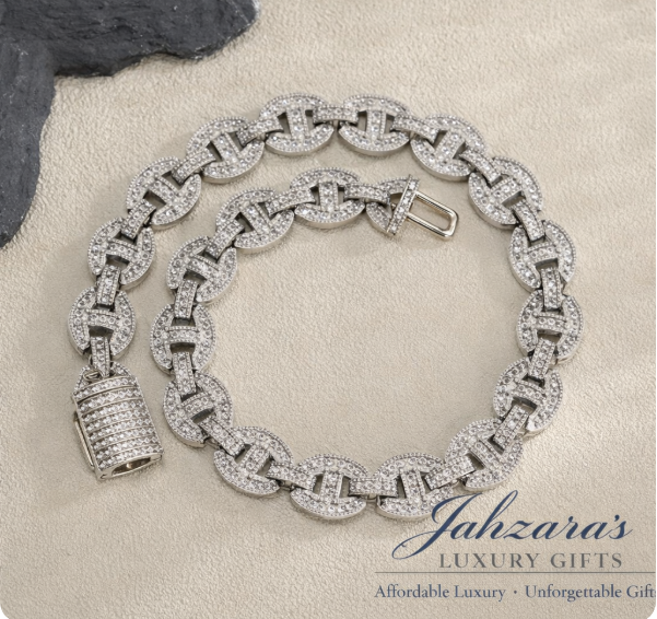 15mm Iced Out Baguette Mariner Link Chain Necklace - Gold or White Gold | Luxury Hip Hop Jewelry