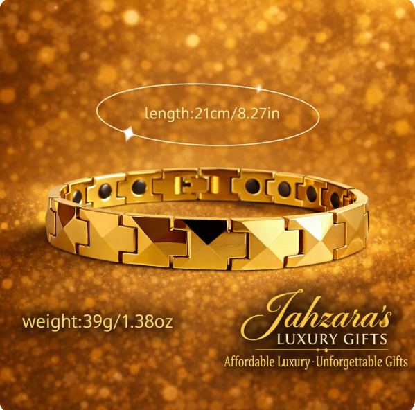 Men's 18K Gold Geometric Bracelet with Magnetic Therapy