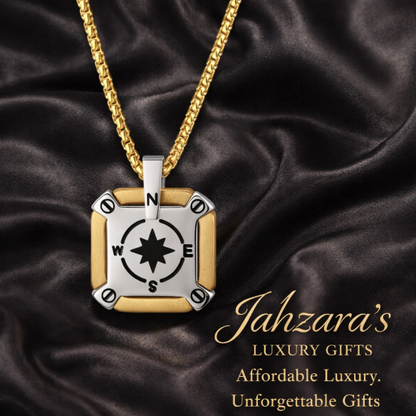 Compass Pendant Necklace — Stainless Steel with Box Chain