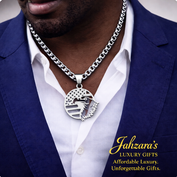 American Eagle Flag Pendant Necklace | Stainless Steel | Men's Luxury Patriotic Jewelry