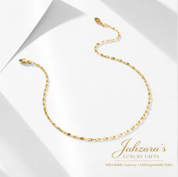14K Gold Tile Chain Anklet | S925 Sterling Silver | Adjustable Luxury Anklet