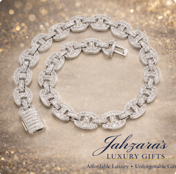 15mm Iced Out Baguette Mariner Link Chain Necklace - Gold or White Gold | Luxury Hip Hop Jewelry