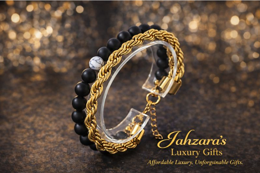 Gold & Black Stone Bracelet – Men's Luxury