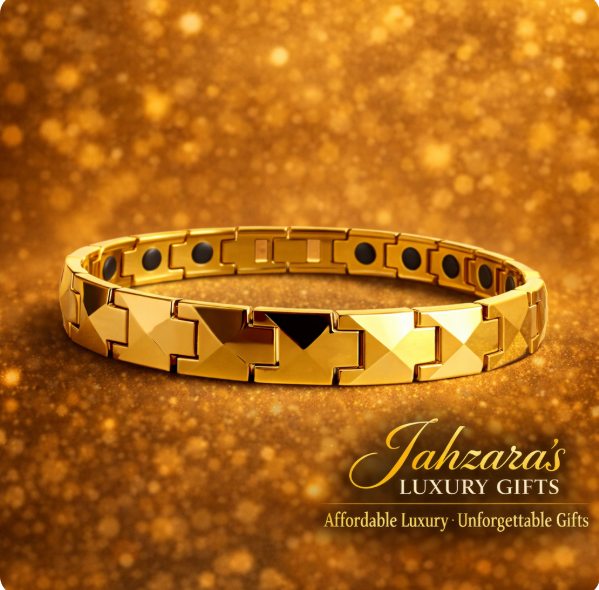 Men's 18K Gold Geometric Bracelet with Magnetic Therapy