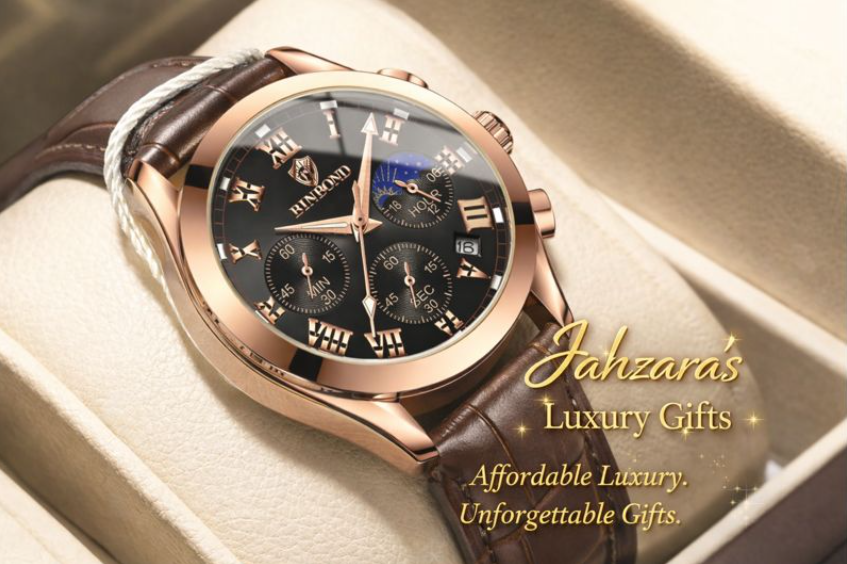Men's Rose Gold Chronograph Watch | Brown Leather Strap Luxury Dress Watch