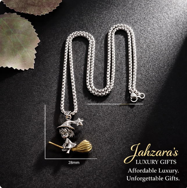 Witch Flying Broom Pendant Necklace | Titanium Steel | Women's Luxury Statement Jewelry
