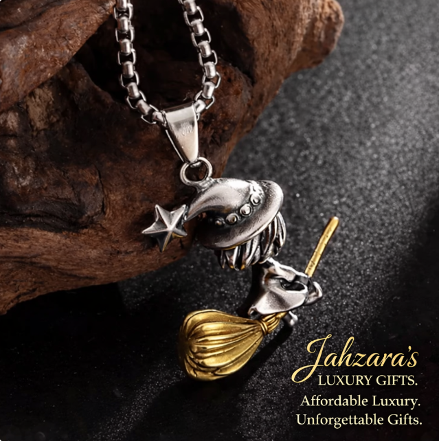 Witch Flying Broom Pendant Necklace | Titanium Steel | Women's Luxury Statement Jewelry