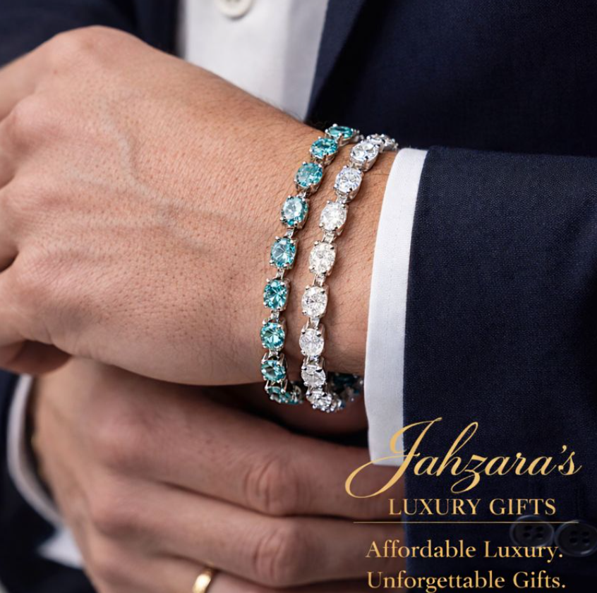 Moissanite Tennis Bracelet | 18K White Gold Plated | White or Blue-Green