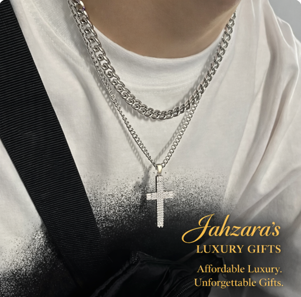 Iced Out Cross Double Layer Cuban Chain Necklace Set | Stainless Steel Men's Faith Jewelry