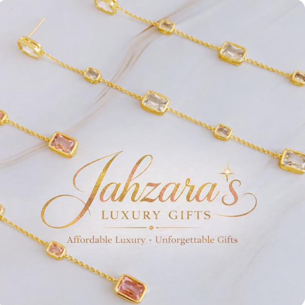 Five Stones Dangle Drop Earrings - 18K Gold Plated