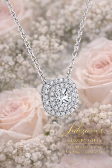 14K White Gold Lab-Grown Diamond Halo Necklace | Cushion Setting Fine Jewelry