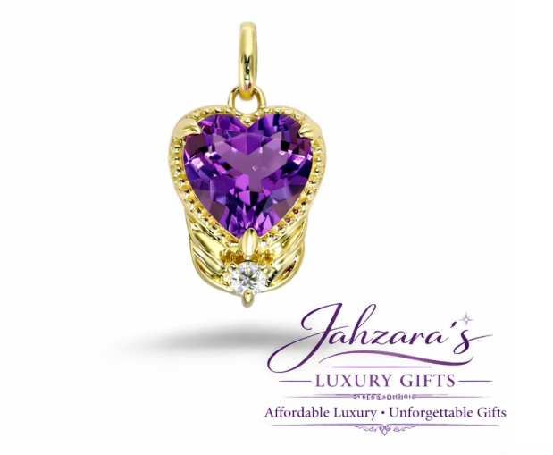 Purple Amethyst Heart Pendant Necklace - 9K Gold | Romantic