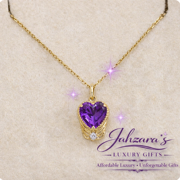 Purple Amethyst Heart Pendant Necklace - 9K Gold | Romantic
