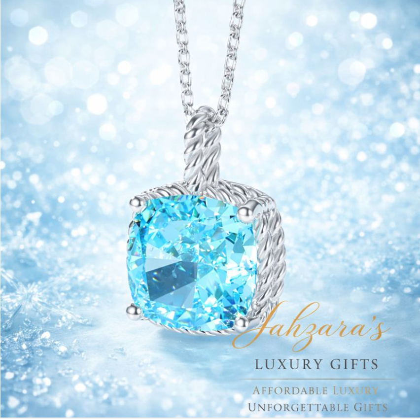 Ice Blossom Light Blue Diamond Pendant Necklace | Platinum Plated 925 Sterling Silver