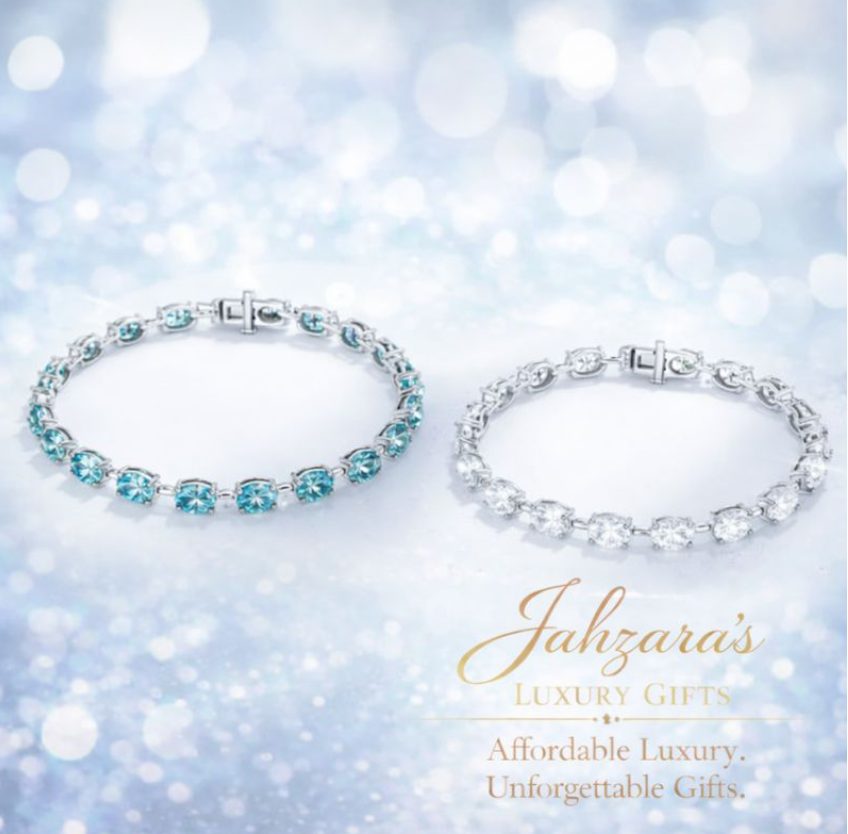 Moissanite Tennis Bracelet | 18K White Gold Plated | White or Blue-Green