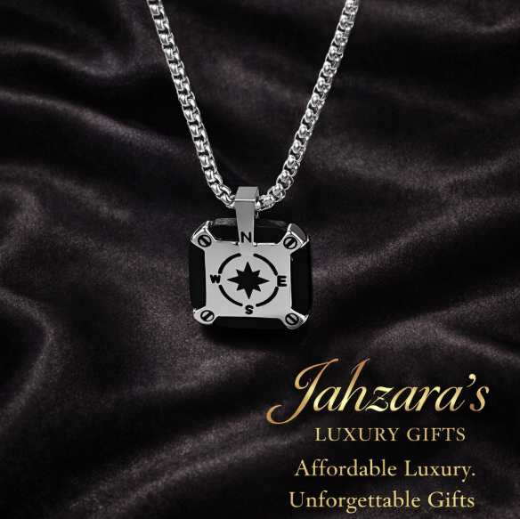 Compass Pendant Necklace — Stainless Steel with Box Chain