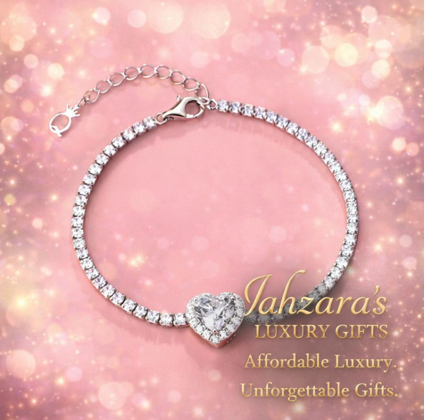 Romantic Heart Moissanite Tennis Bracelet | 925 Sterling Silver Heart Centerpiece