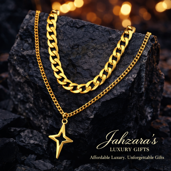 Double Layer Cuban Link & Star Pendant Necklace Set — Gold & Silver | Stainless Steel