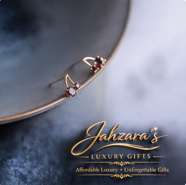 Cherry Red Gemstone Stud Earrings - Gold Plated | Elegant