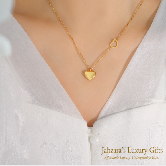Dual Heart Pendant Necklace | PVD Gold, Rose Gold & Silver | 304 Stainless Steel